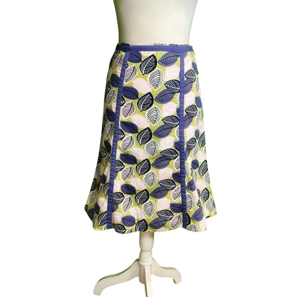 Boden Dresses & Skirts - Boden Vintage 100% Cotton Purple & Green Leaf Print A-Line Skirt Size 2